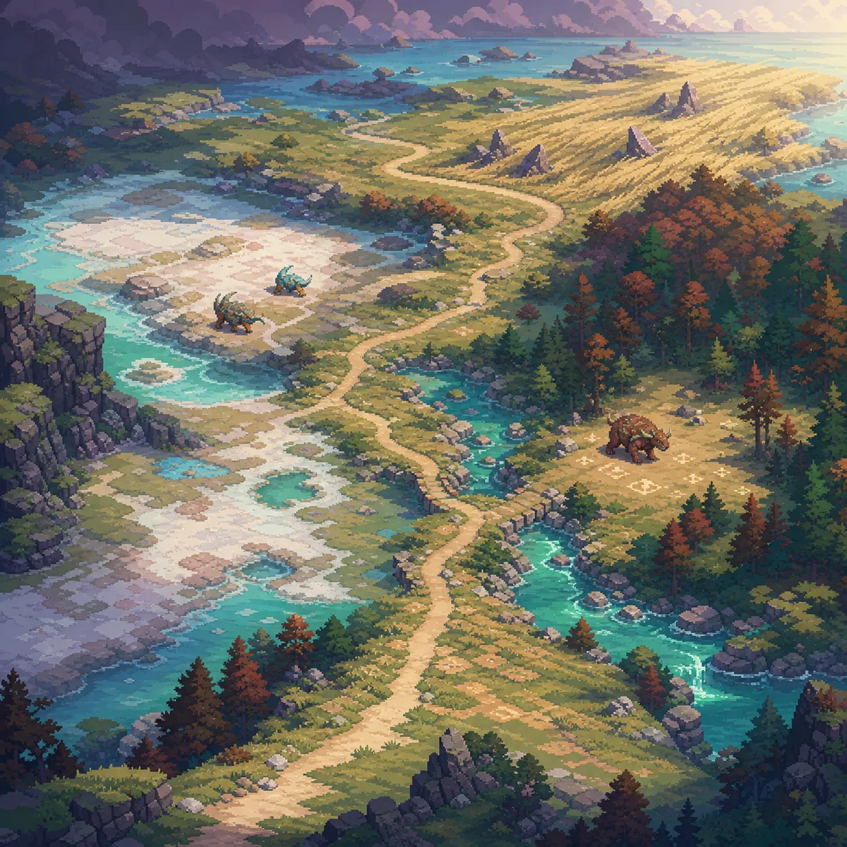 Winding routes crossing salt meadow, streams, and woodland creature clearings